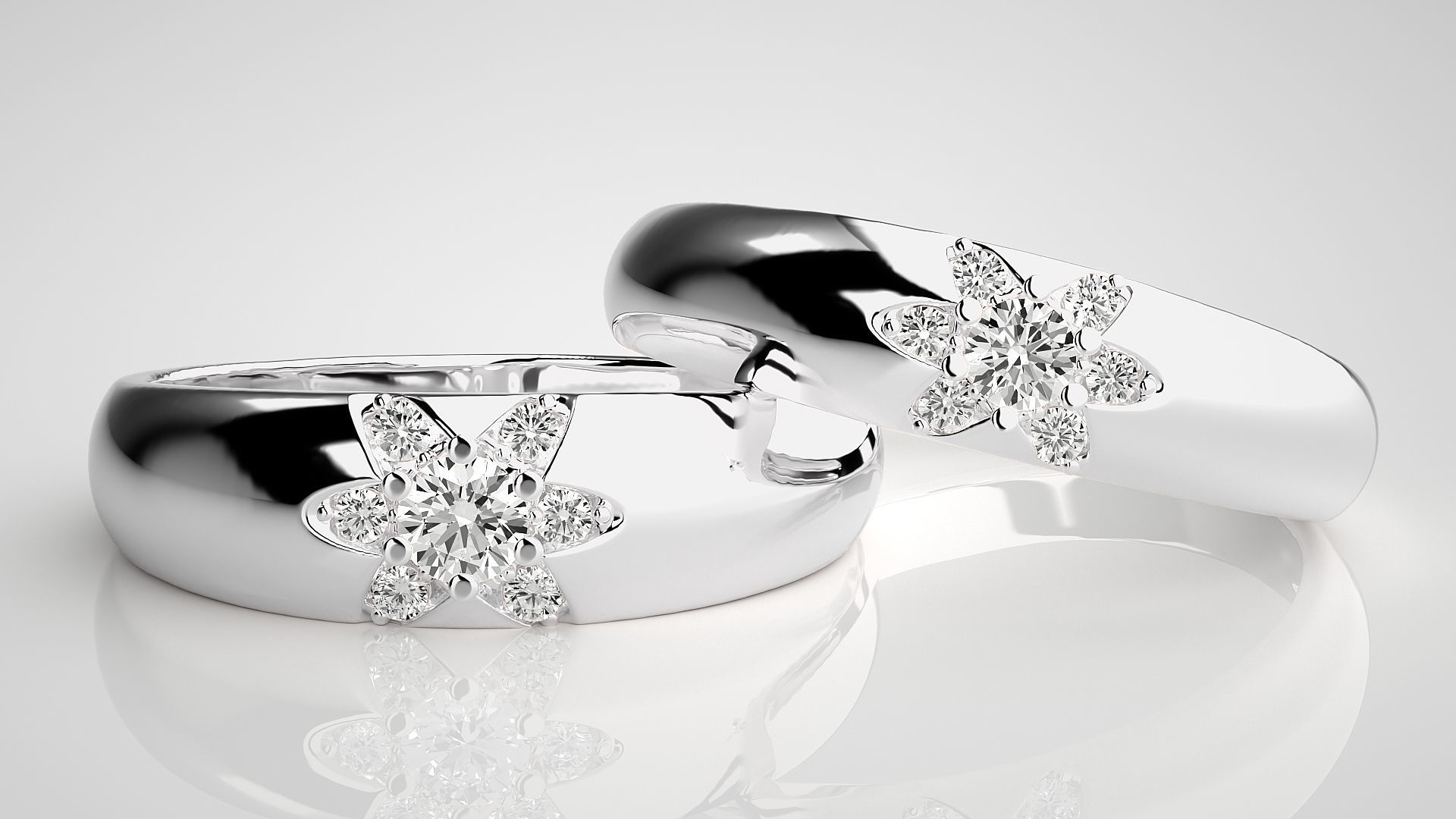 Flower Theme Couple Band Ring 3dm stl render detail  3D print model_4