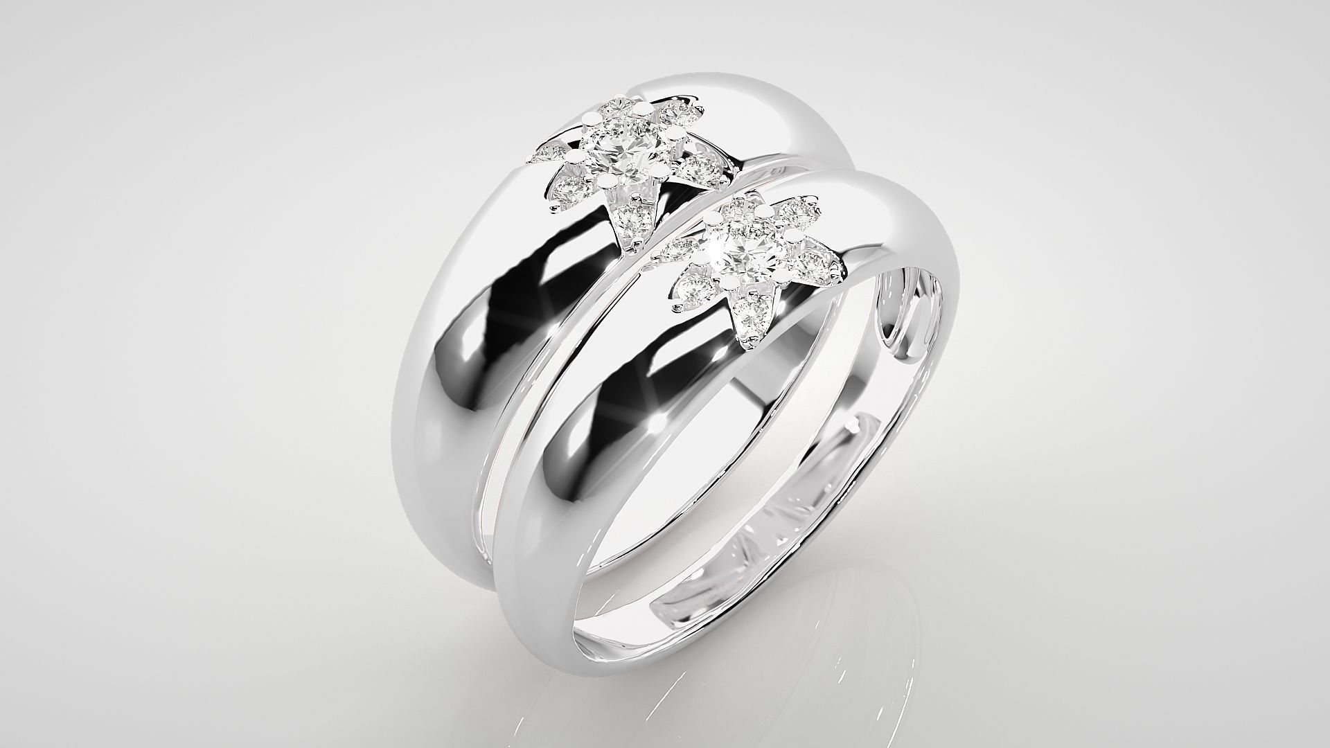 Flower Theme Couple Band Ring 3dm stl render detail  3D print model_7