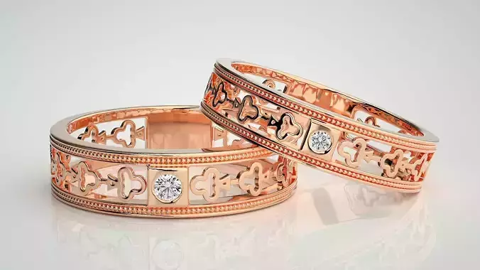 Solitaire Couple Band Ring 3dm stl render detail 