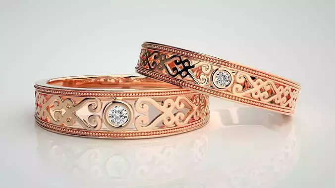 Solitaire Couple Band Ring 3dm stl render detail 