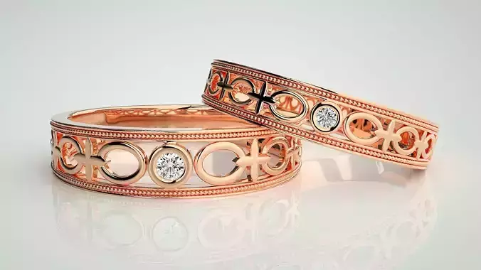 Solitaire Couple Band Ring 3dm stl render detail 