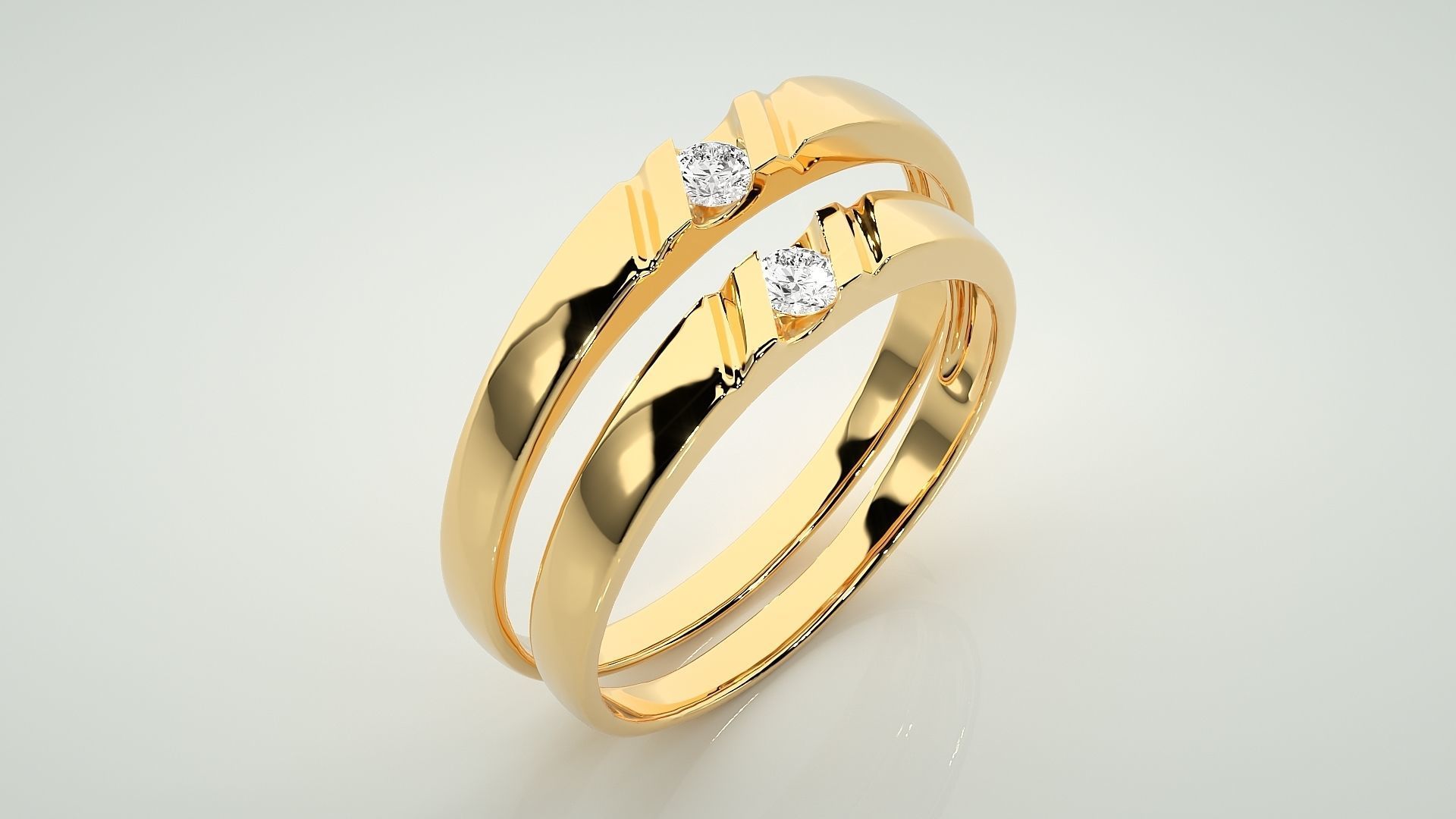 Solitaire Couple Band Ring 3dm stl render detail 3D print model_11
