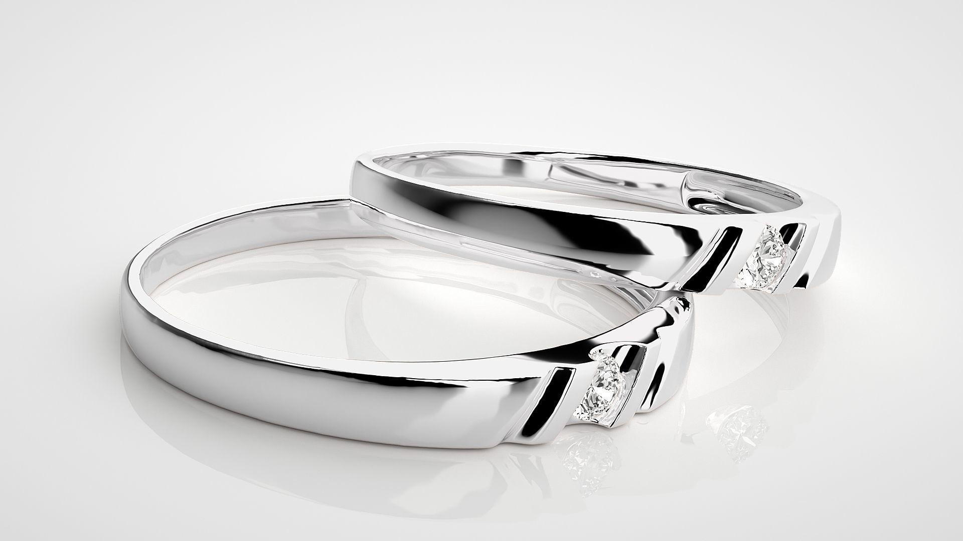 Solitaire Couple Band Ring 3dm stl render detail 3D print model_5