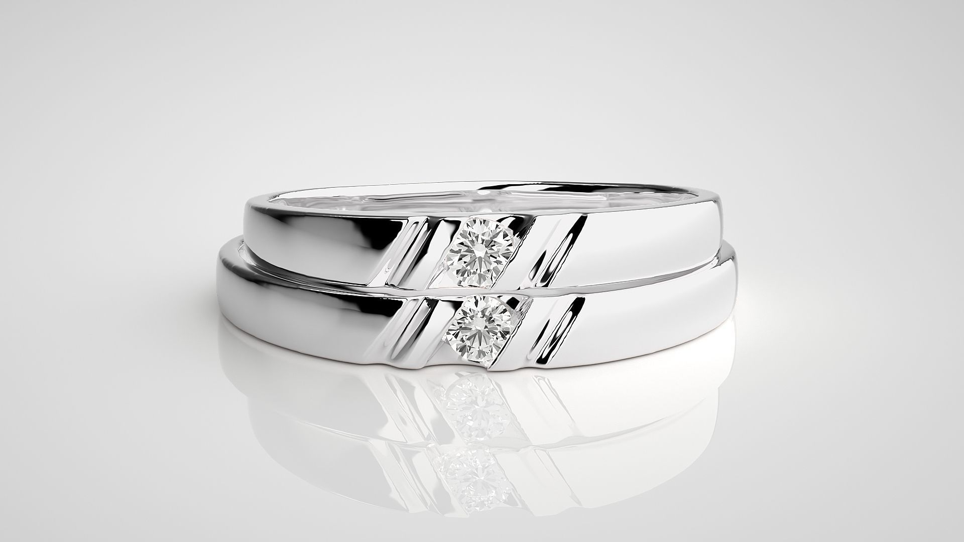 Solitaire Couple Band Ring 3dm stl render detail 3D print model_6