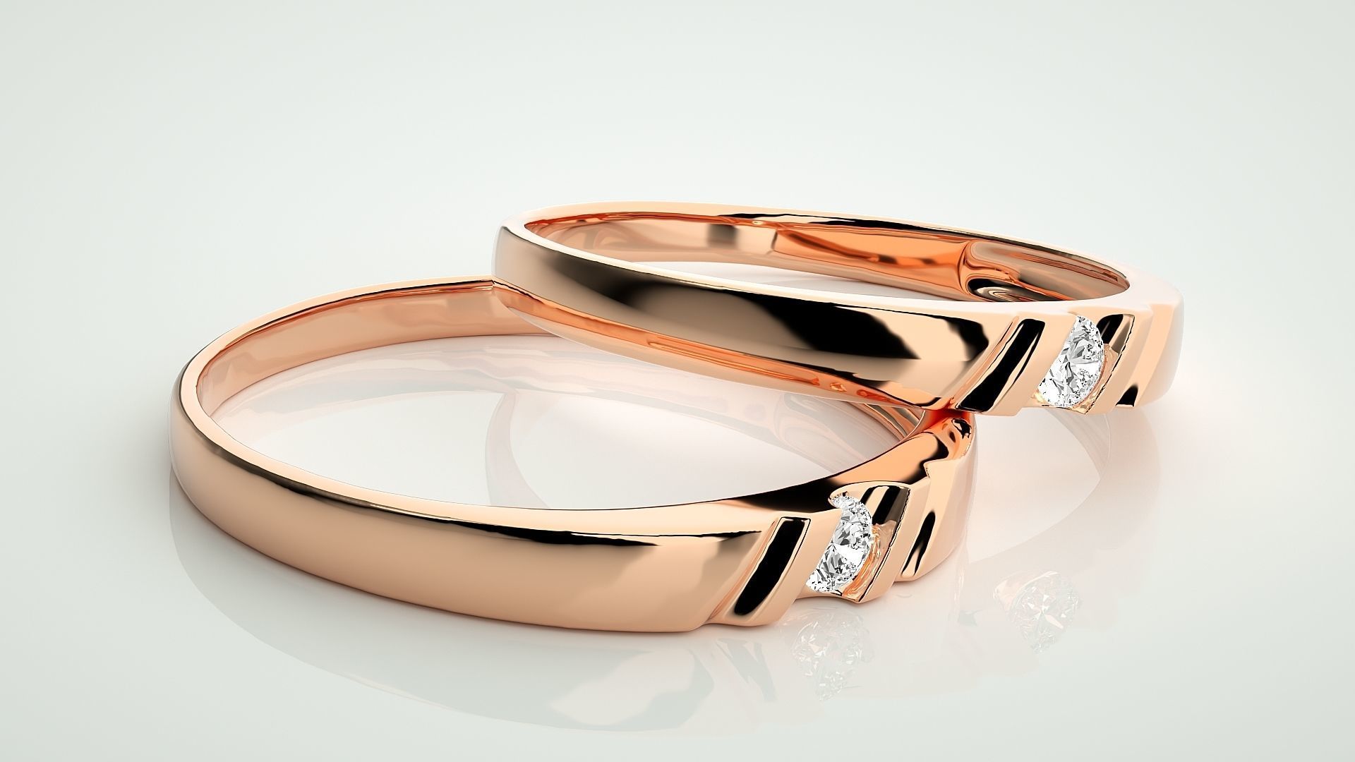 Solitaire Couple Band Ring 3dm stl render detail 3D print model_1