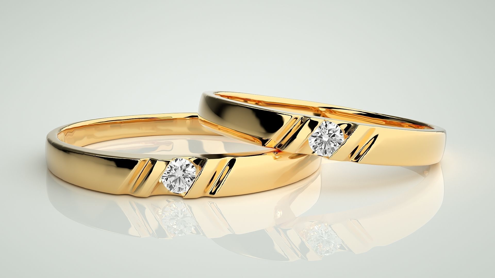 Solitaire Couple Band Ring 3dm stl render detail 3D print model_8