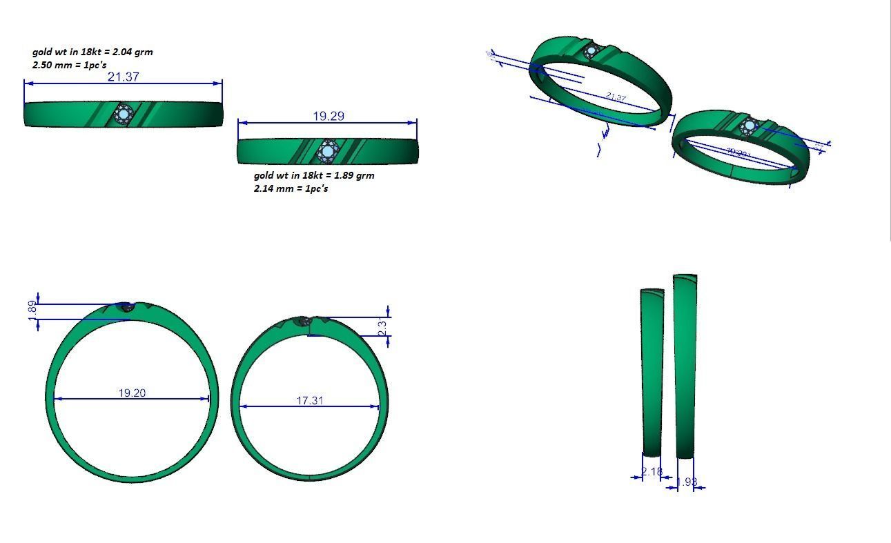 Solitaire Couple Band Ring 3dm stl render detail 3D print model_12