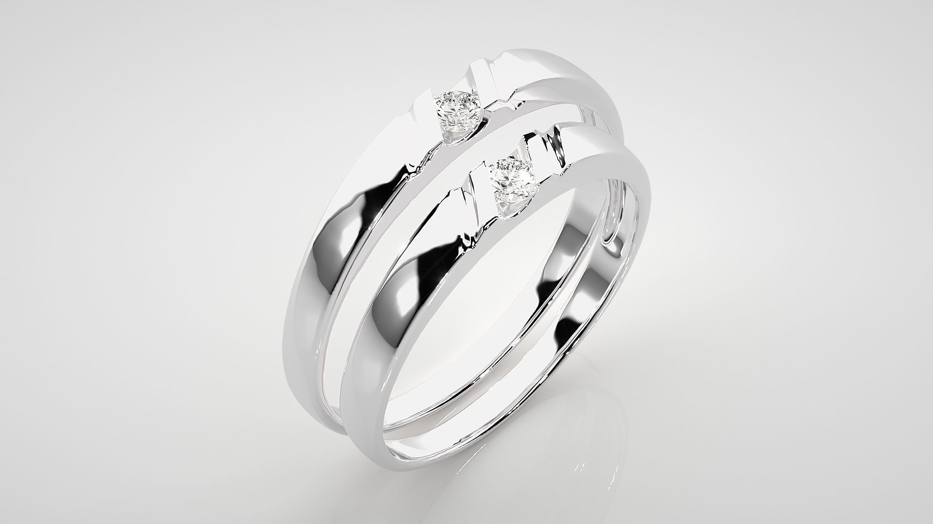 Solitaire Couple Band Ring 3dm stl render detail 3D print model_7