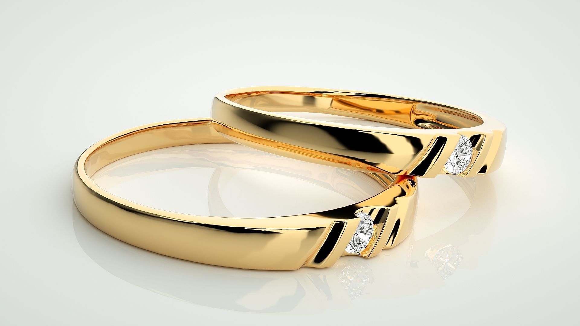 Solitaire Couple Band Ring 3dm stl render detail 3D print model_9