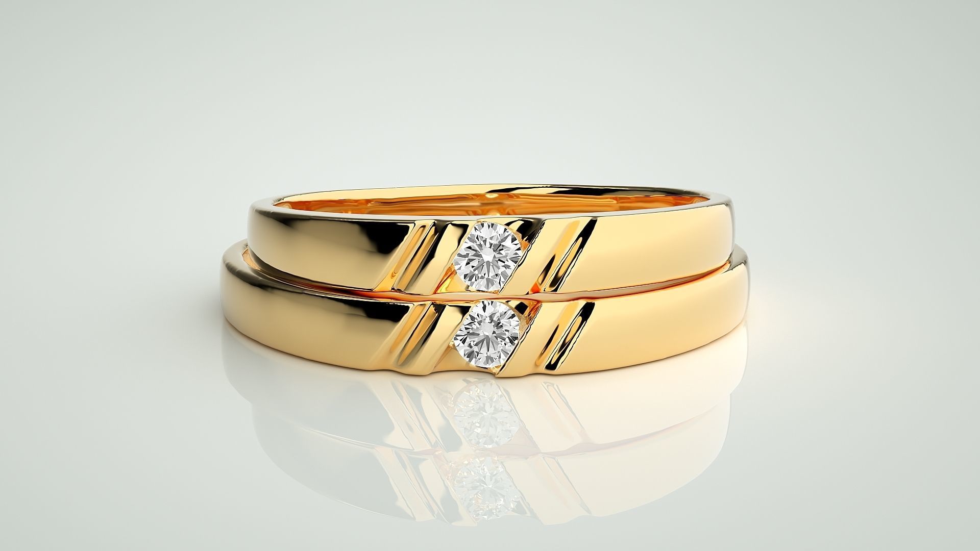Solitaire Couple Band Ring 3dm stl render detail 3D print model_10
