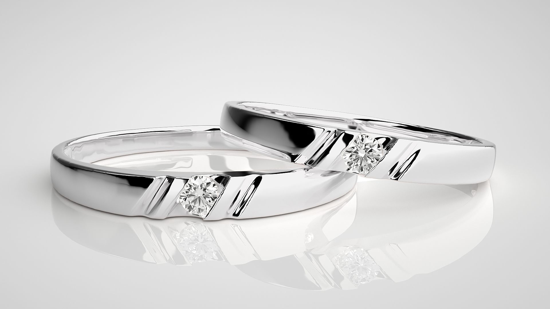 Solitaire Couple Band Ring 3dm stl render detail 3D print model_4