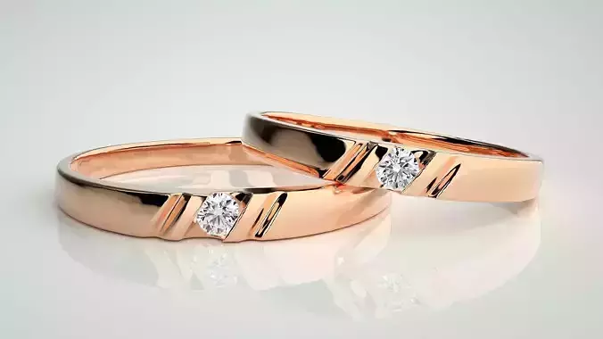 Solitaire Couple Band Ring 3dm stl render detail 