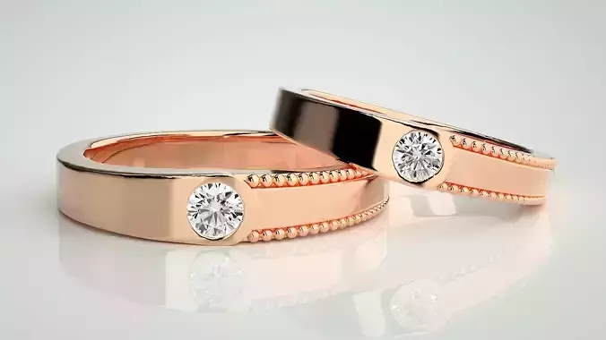 Solitaire Couple Band Ring 3dm stl render detail 
