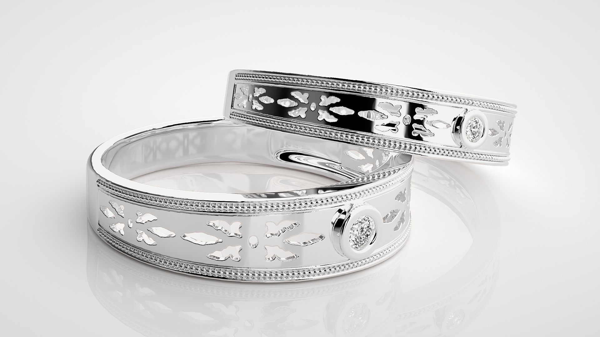 Mesh net Solitaire Couple Band Ring 3dm stl render detail  3D print model_5