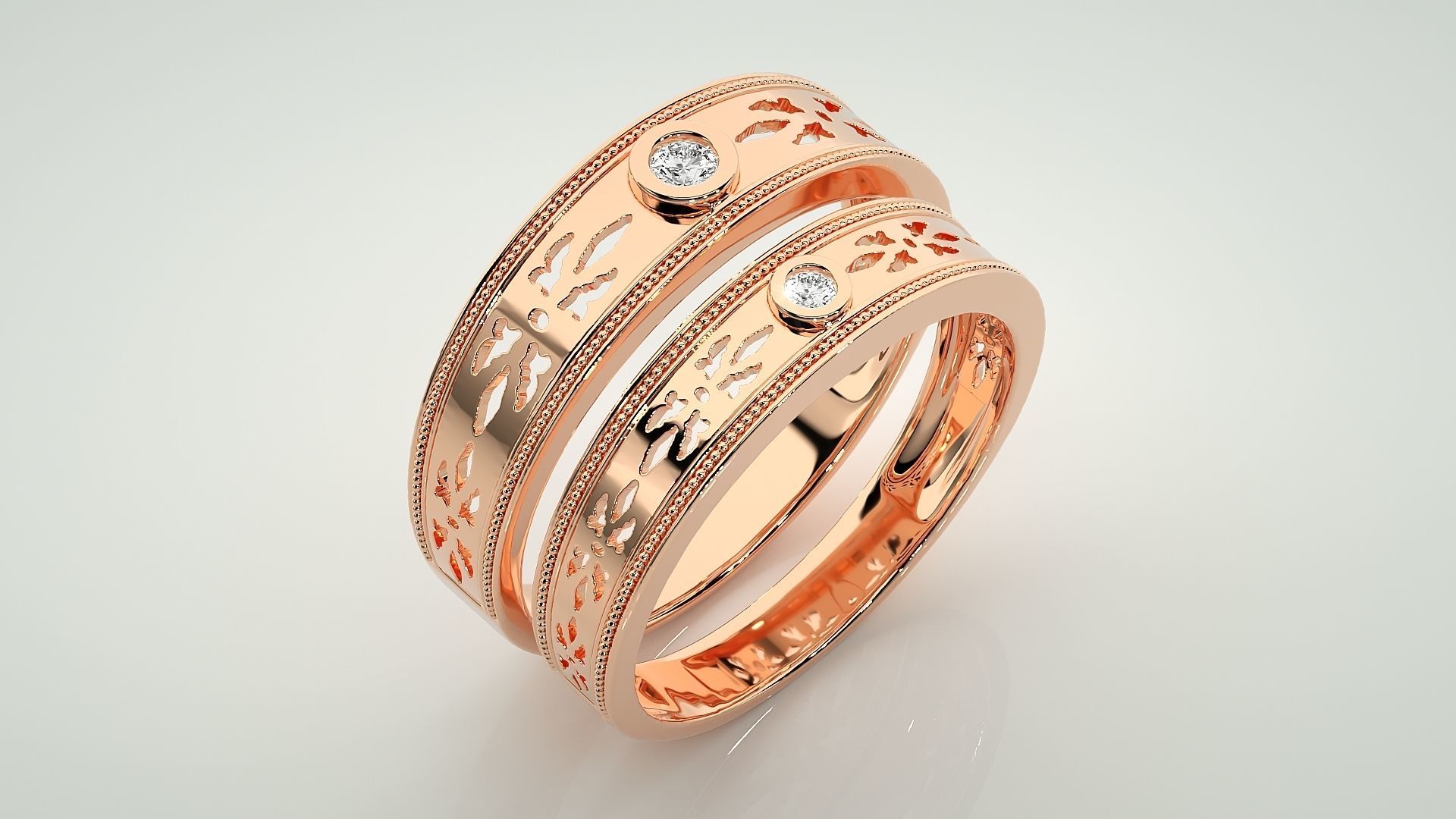Mesh net Solitaire Couple Band Ring 3dm stl render detail  3D print model_3