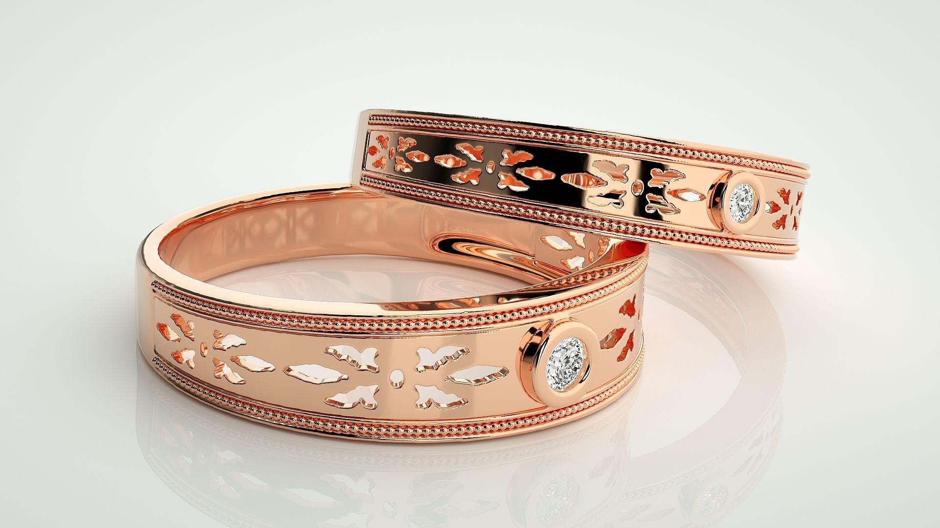 Mesh net Solitaire Couple Band Ring 3dm stl render detail  3D print model_1