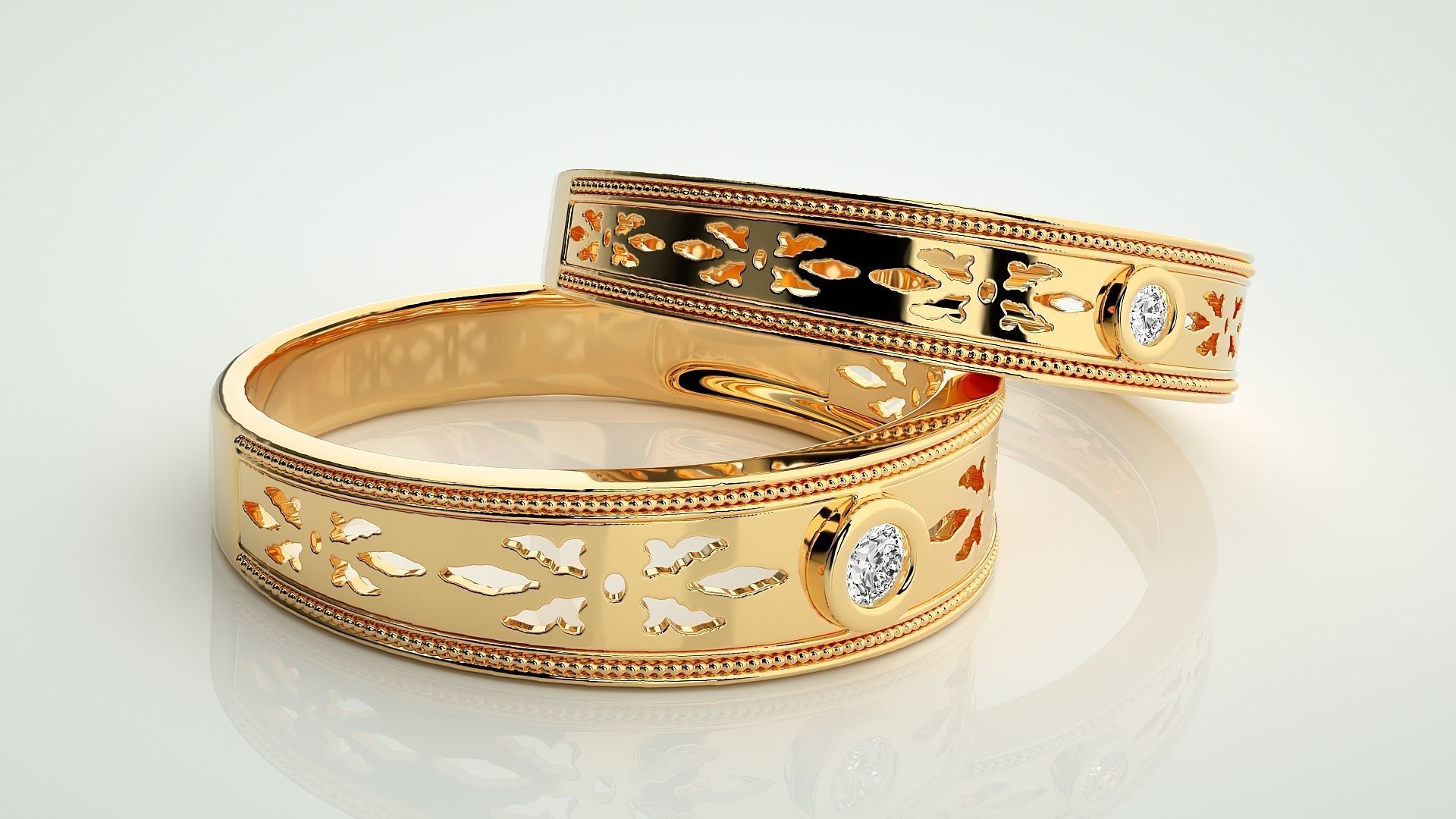 Mesh net Solitaire Couple Band Ring 3dm stl render detail  3D print model_9
