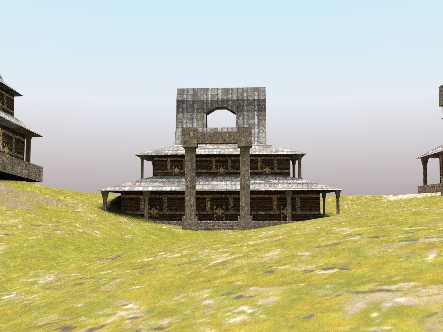 Low Poly Japanese Building Set GameReady and Textured PBR Low-poly 3D model_5