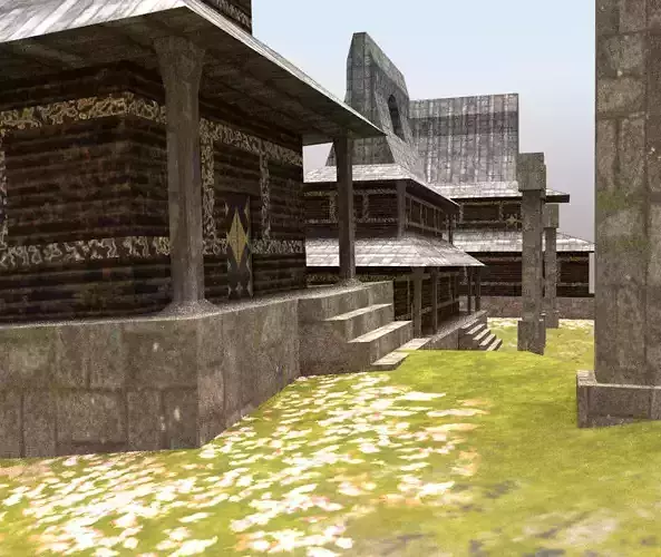 Low Poly Japanese Building Set GameReady and Textured PBR