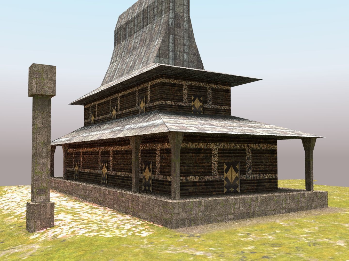 Low Poly Japanese Building Set GameReady and Textured PBR Low-poly 3D model_3