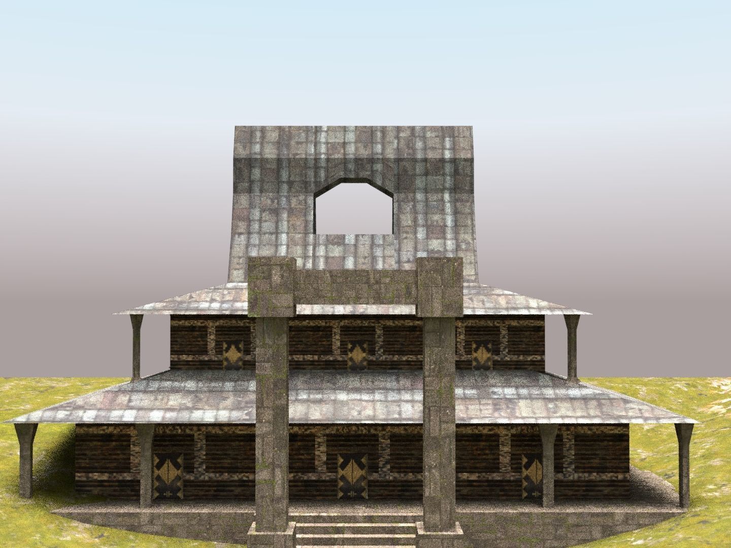 Low Poly Japanese Building Set GameReady and Textured PBR Low-poly 3D model_2