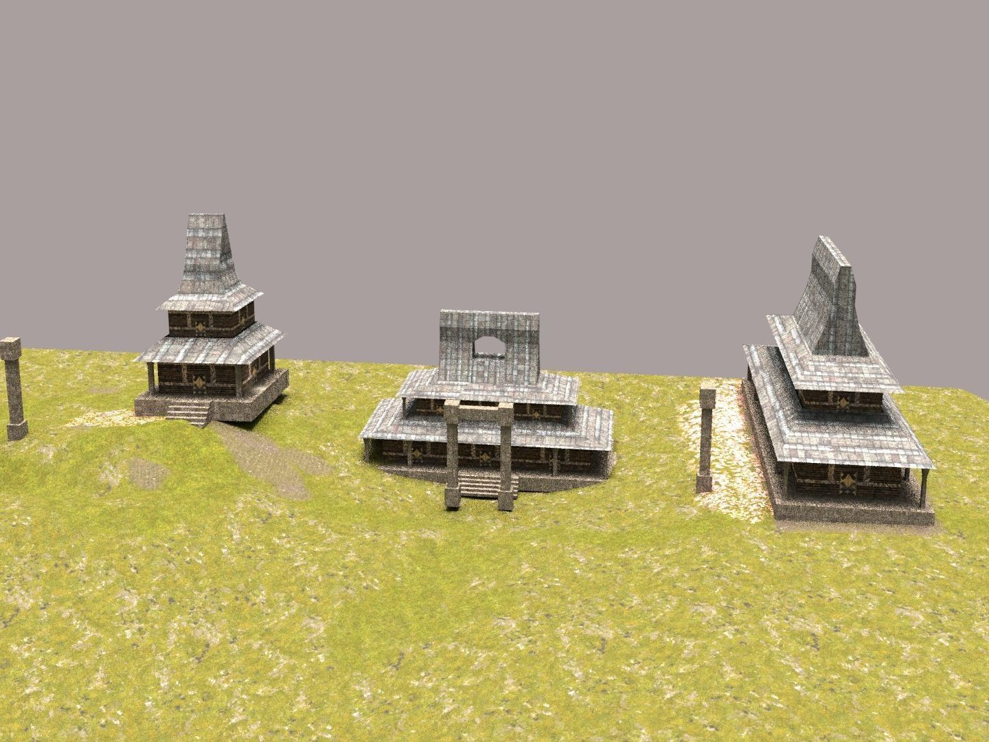 Low Poly Japanese Building Set GameReady and Textured PBR Low-poly 3D model_4