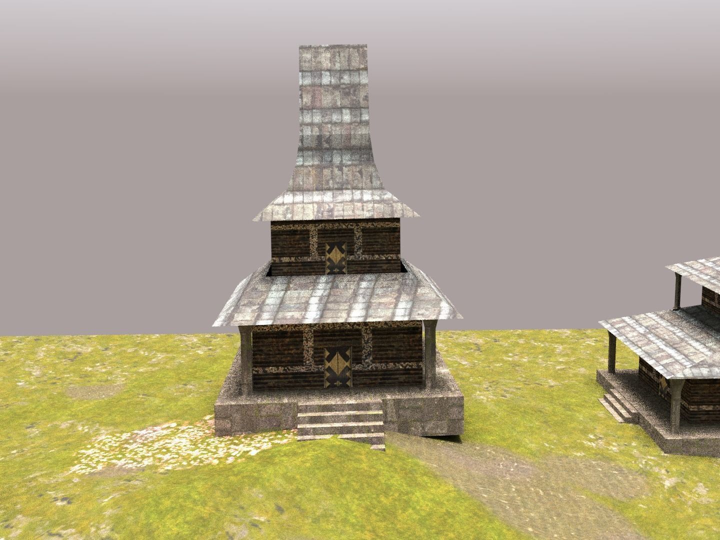 Low Poly Japanese Building Set GameReady and Textured PBR Low-poly 3D model_1