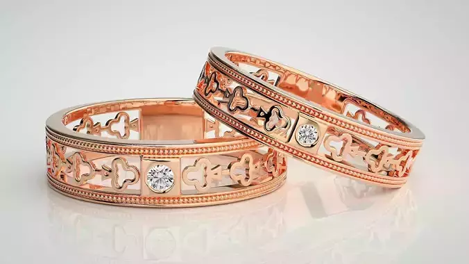 Solitaire Couple Band Ring 3dm stl render detail 