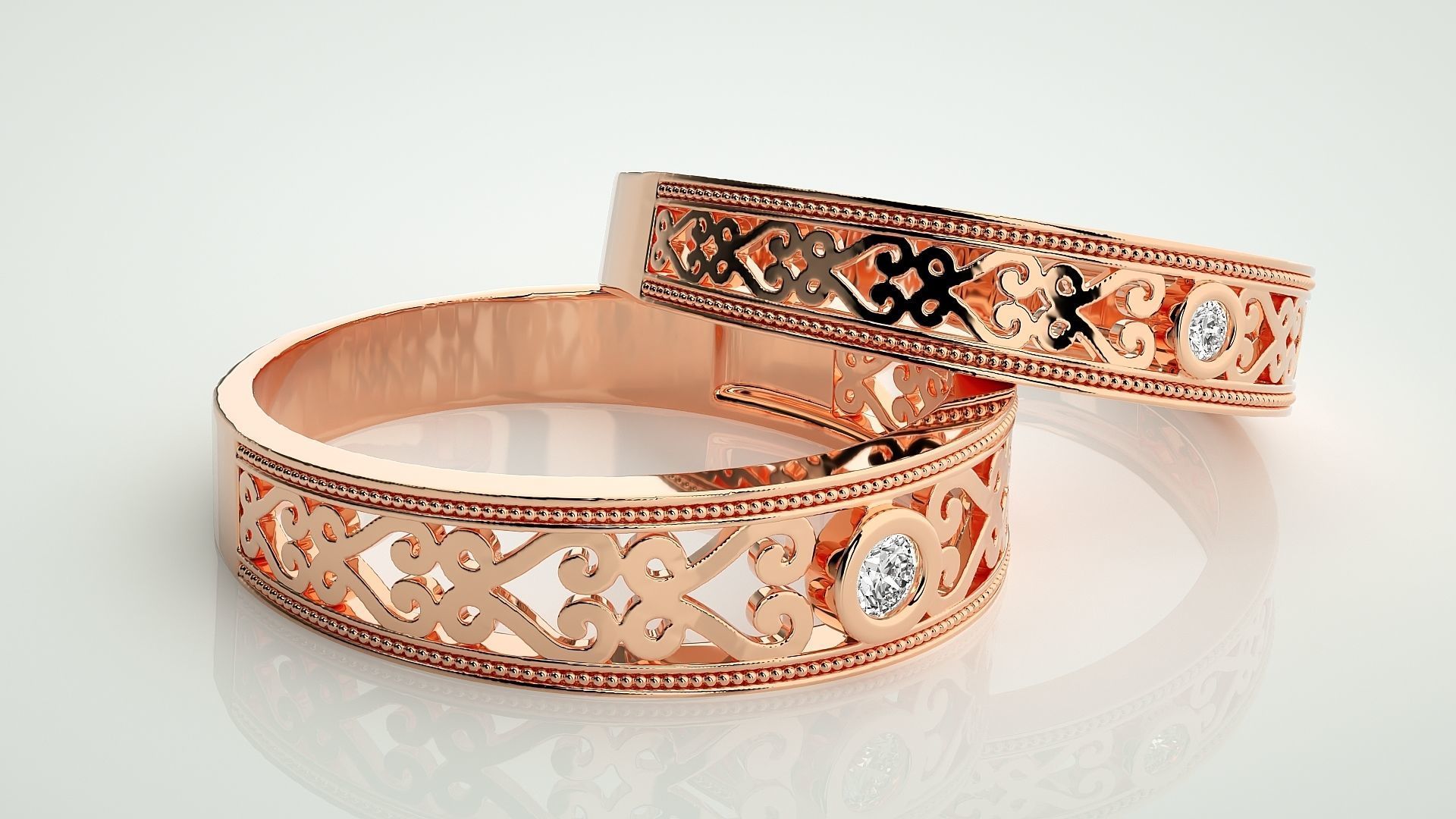 Solitaire Couple Band Ring 3dm stl render detail 3D print model_1