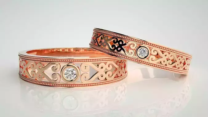 Solitaire Couple Band Ring 3dm stl render detail 