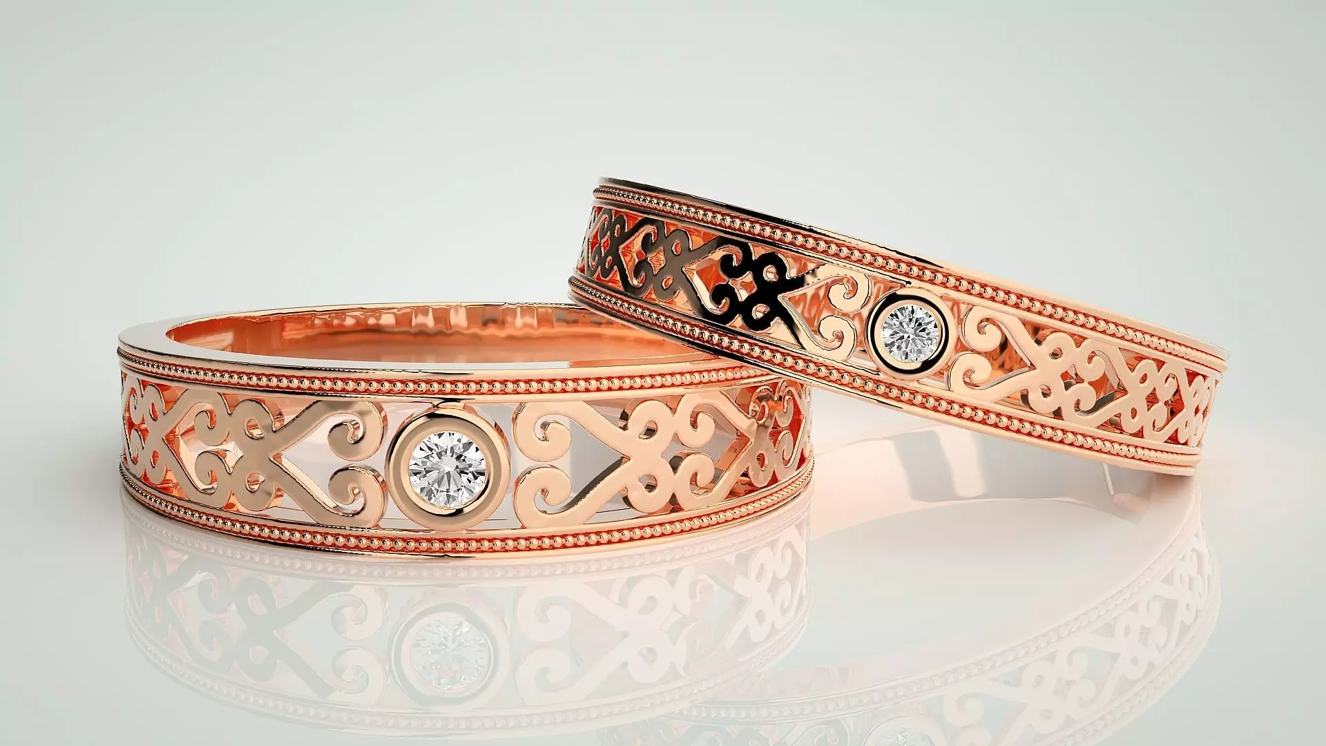 Solitaire Couple Band Ring 3dm stl render detail 3D print model_0