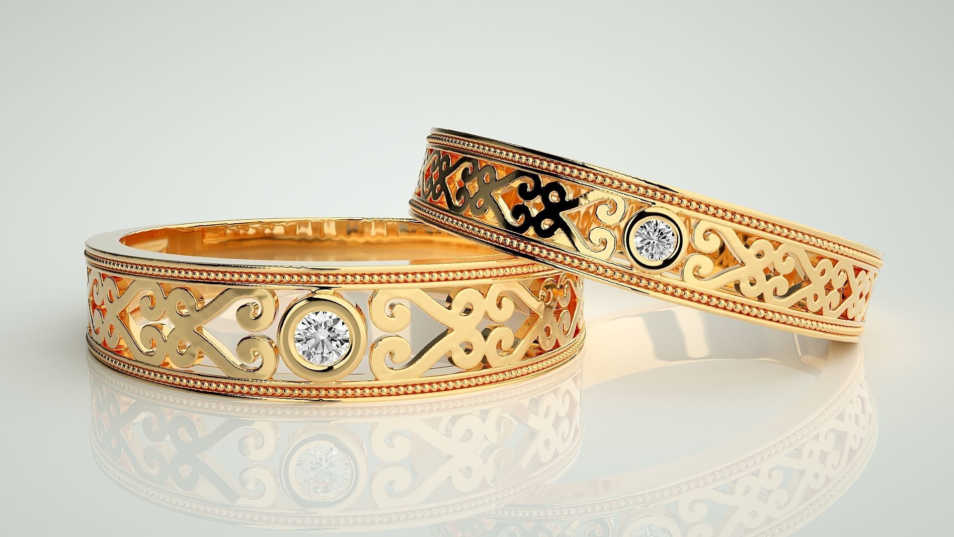 Solitaire Couple Band Ring 3dm stl render detail 3D print model_8