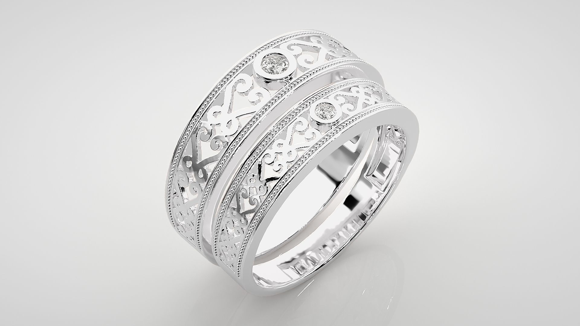 Solitaire Couple Band Ring 3dm stl render detail 3D print model_7