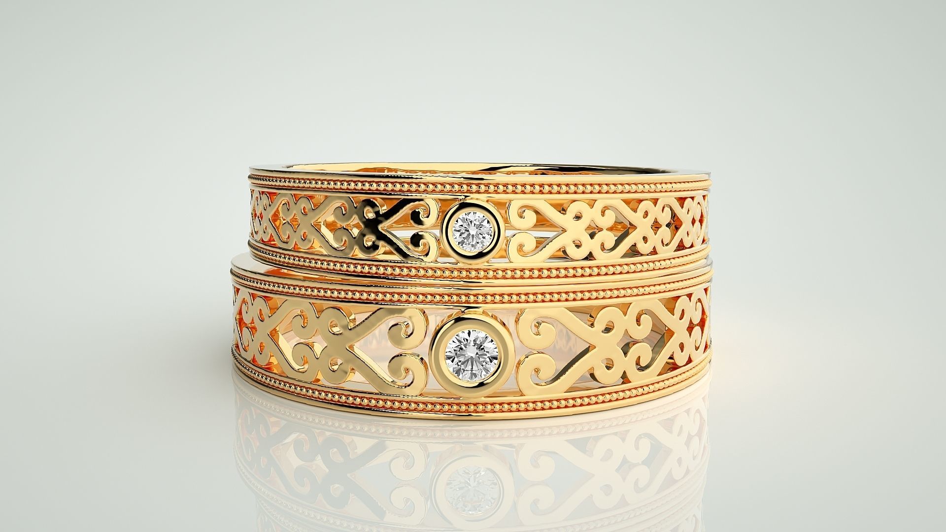 Solitaire Couple Band Ring 3dm stl render detail 3D print model_10