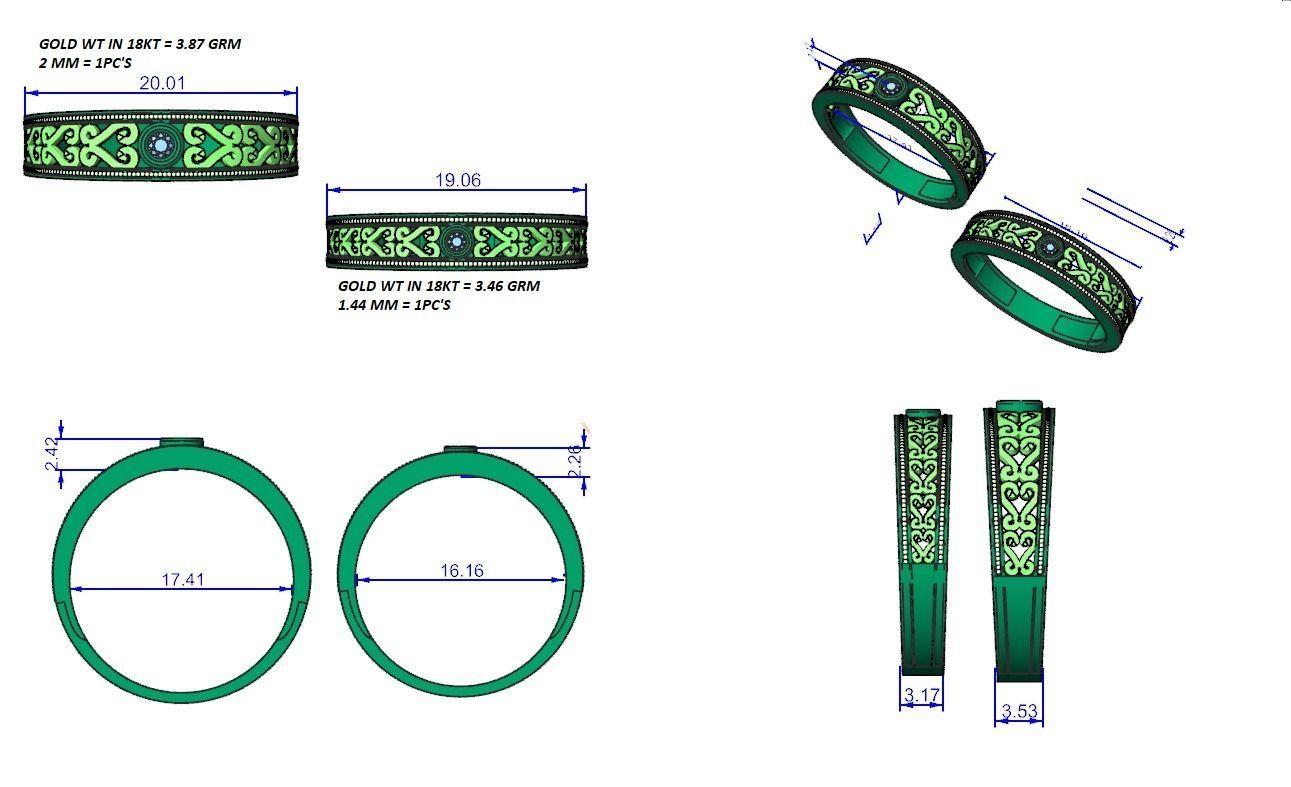 Solitaire Couple Band Ring 3dm stl render detail 3D print model_12