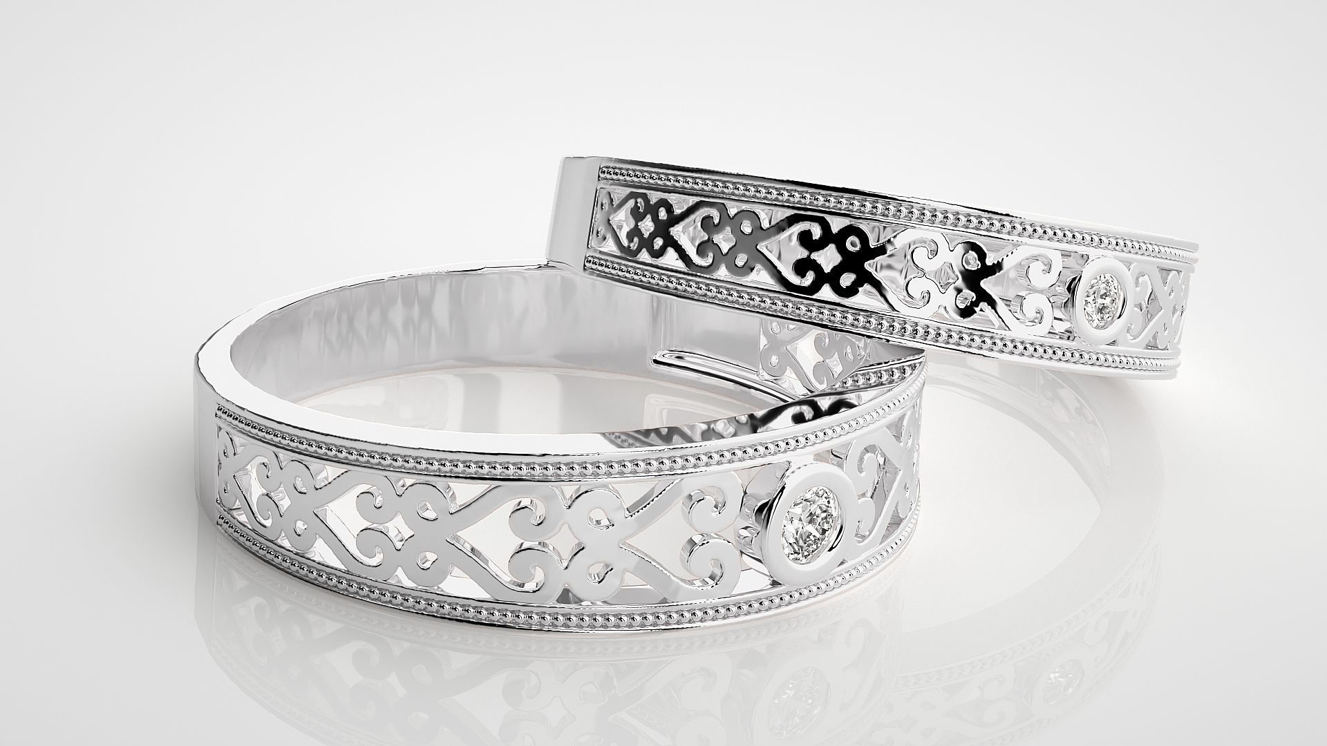 Solitaire Couple Band Ring 3dm stl render detail 3D print model_5