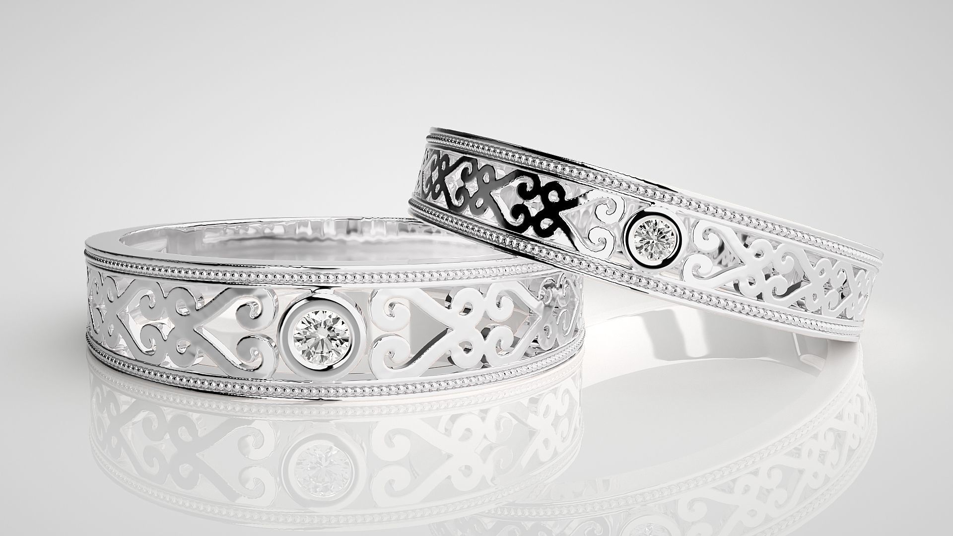 Solitaire Couple Band Ring 3dm stl render detail 3D print model_4