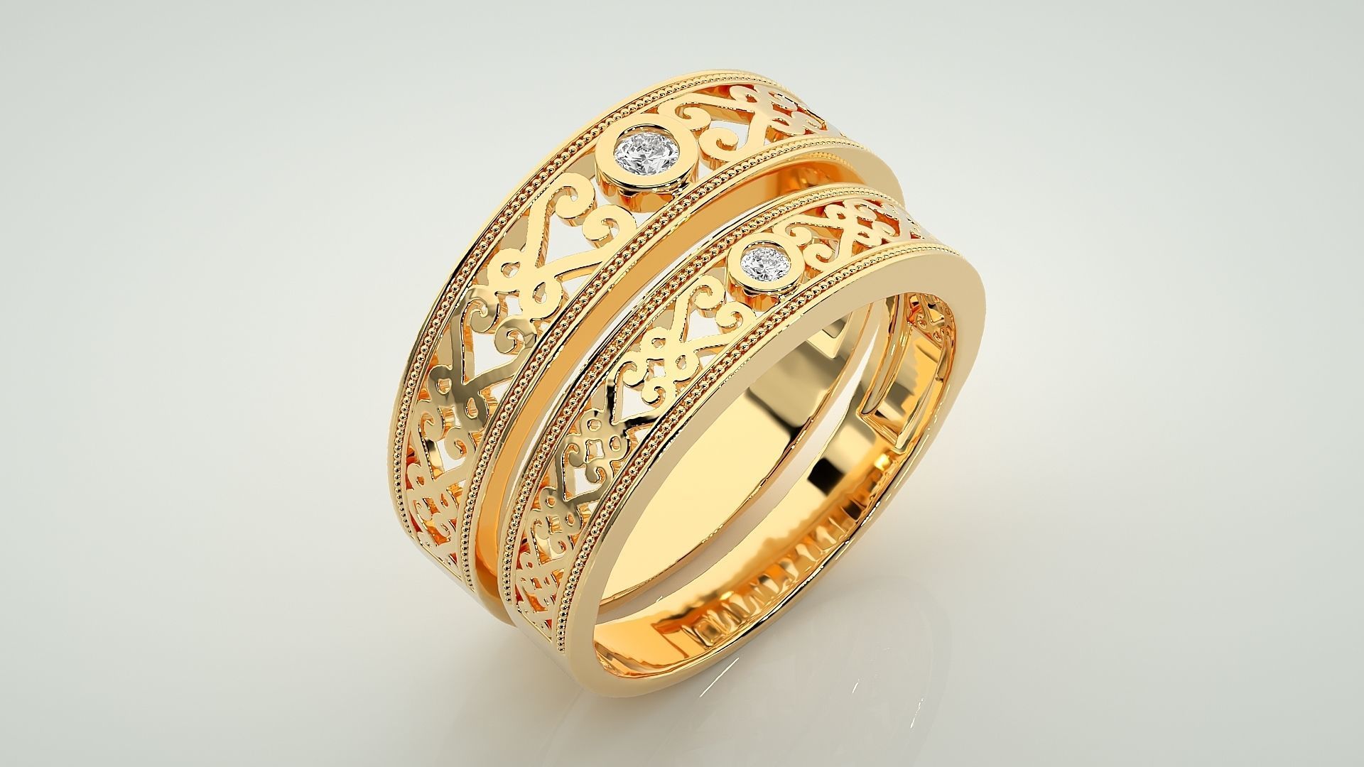 Solitaire Couple Band Ring 3dm stl render detail 3D print model_11