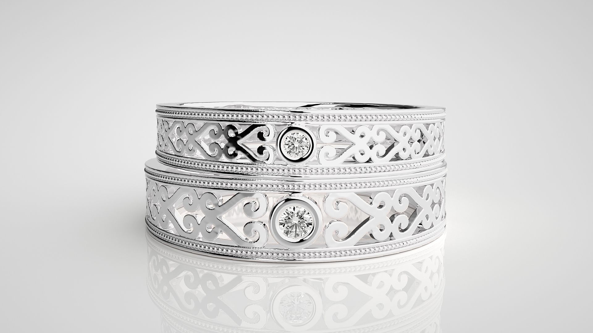 Solitaire Couple Band Ring 3dm stl render detail 3D print model_6