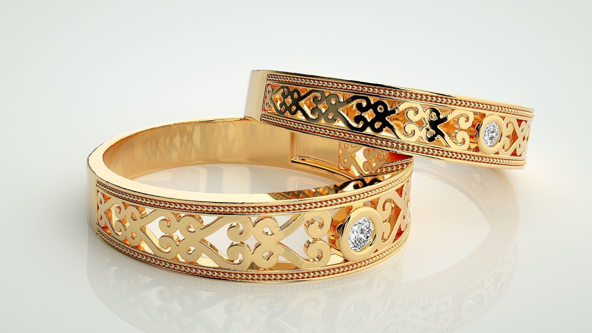 Solitaire Couple Band Ring 3dm stl render detail 3D print model_9