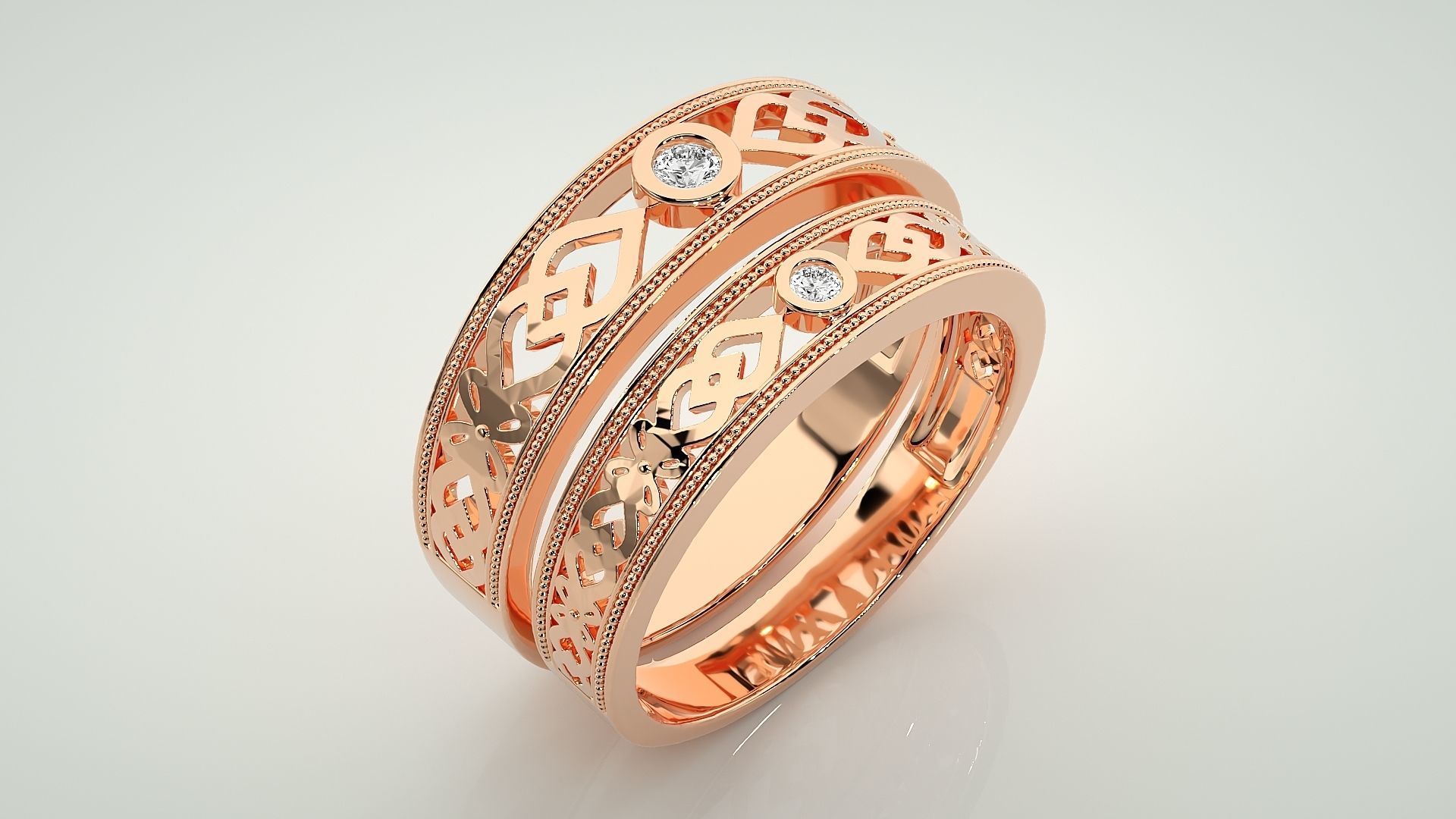 Solitaire Couple Band Ring 3dm stl render detail 3D print model_3