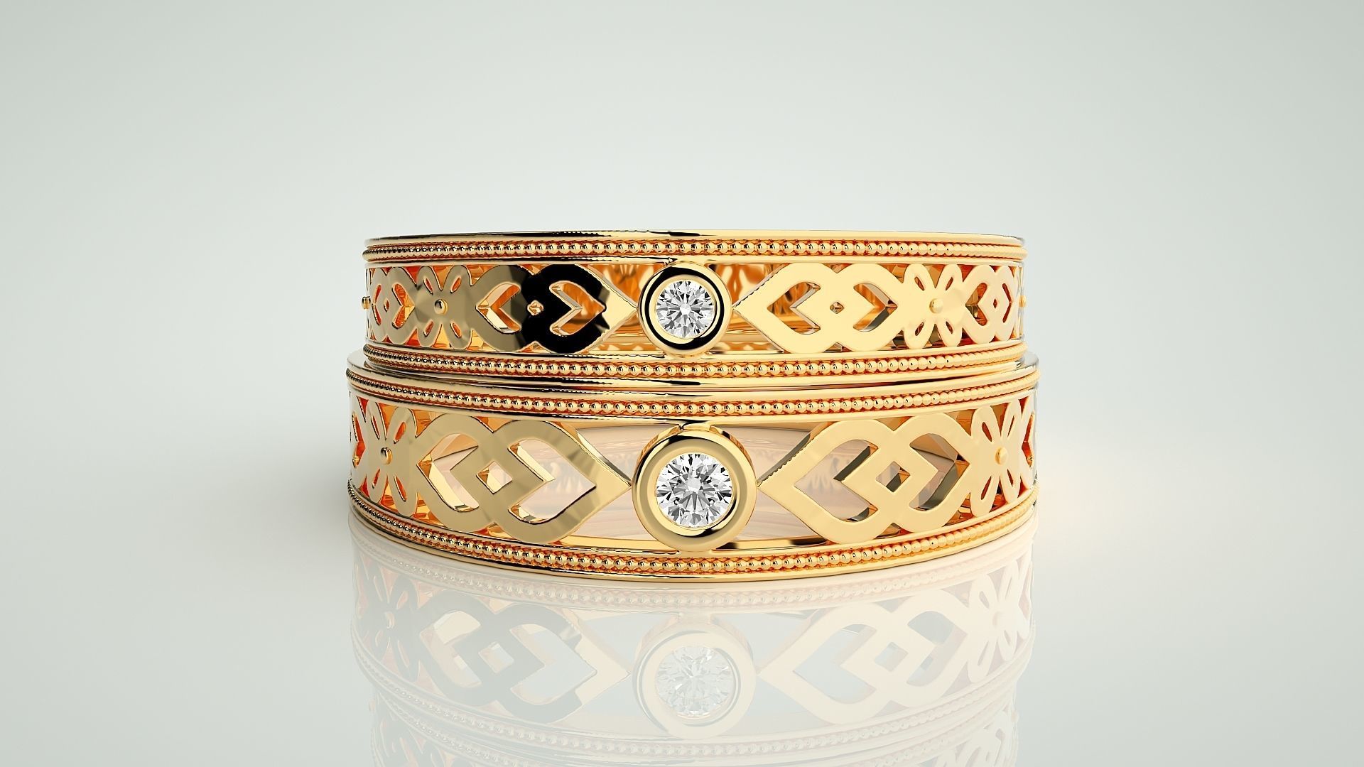 Solitaire Couple Band Ring 3dm stl render detail 3D print model_10