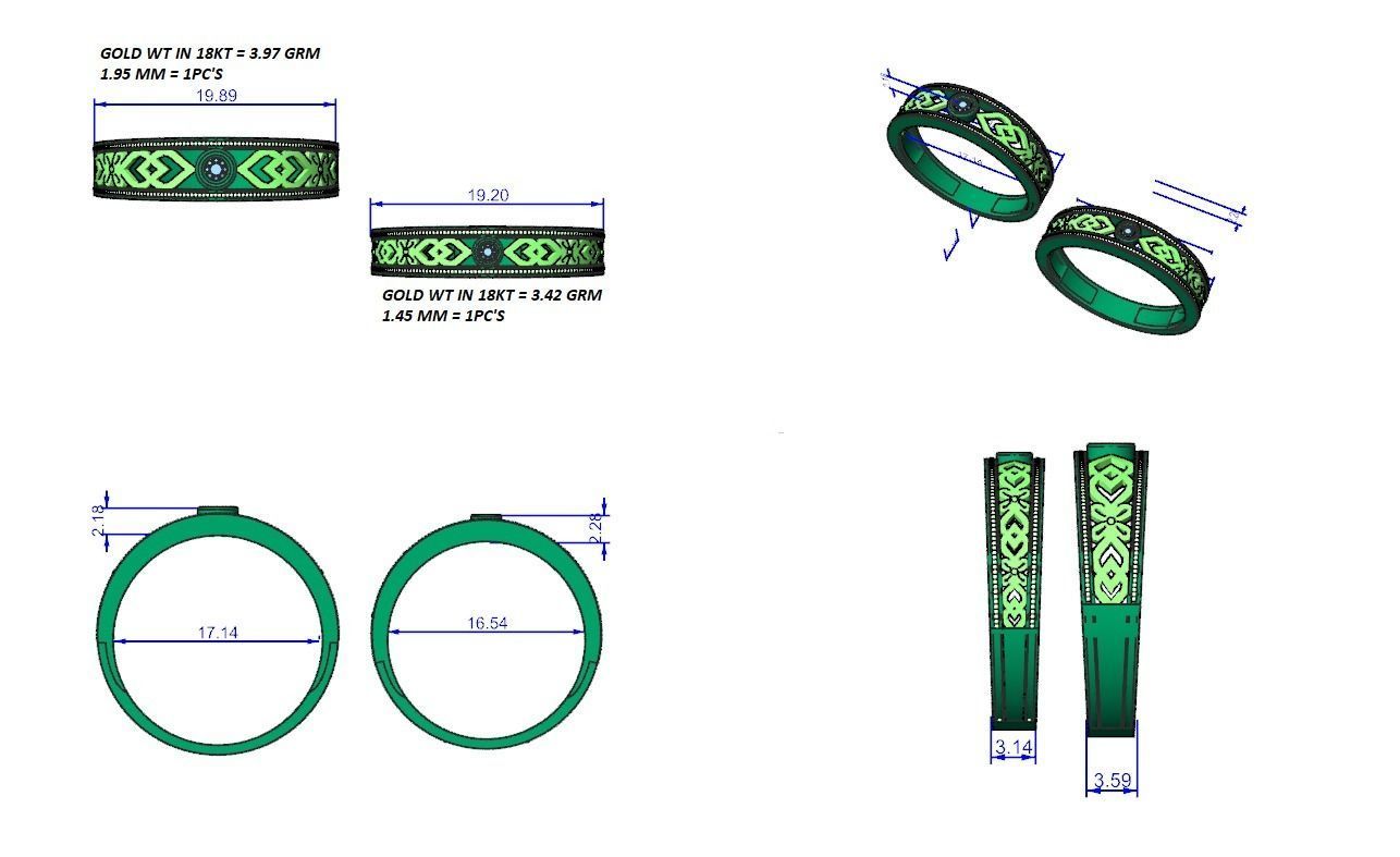 Solitaire Couple Band Ring 3dm stl render detail 3D print model_12