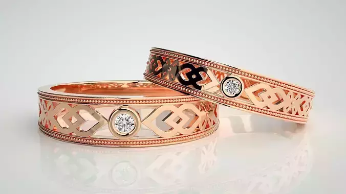 Solitaire Couple Band Ring 3dm stl render detail 