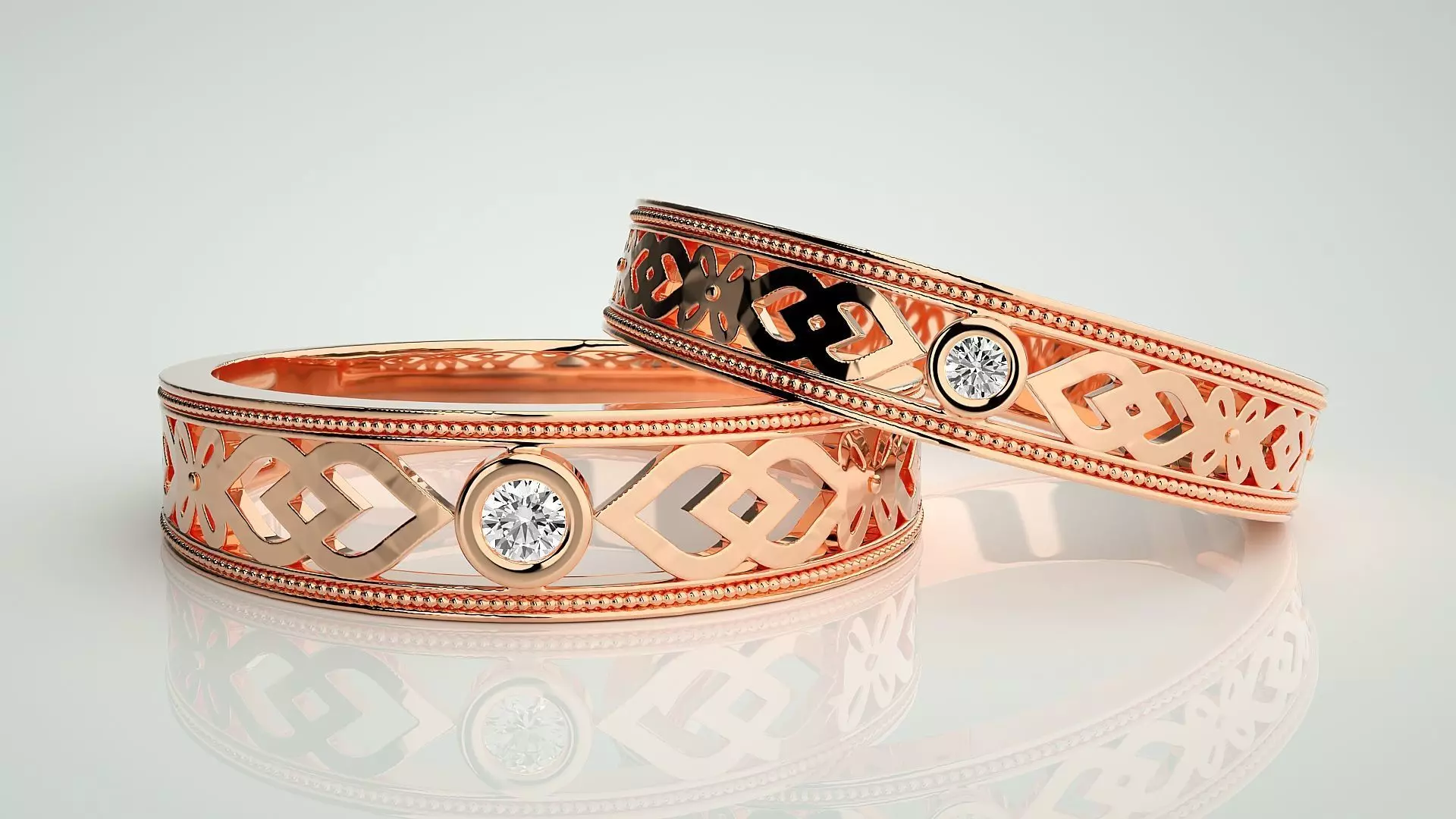 Solitaire Couple Band Ring 3dm stl render detail 3D print model_0