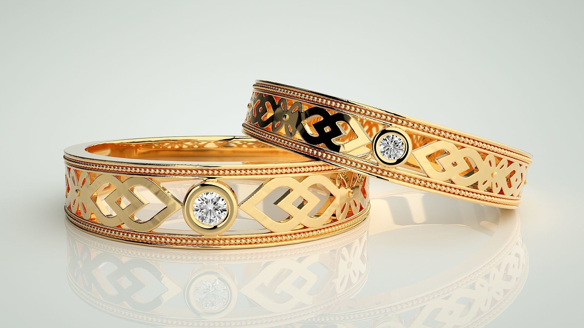 Solitaire Couple Band Ring 3dm stl render detail 3D print model_8