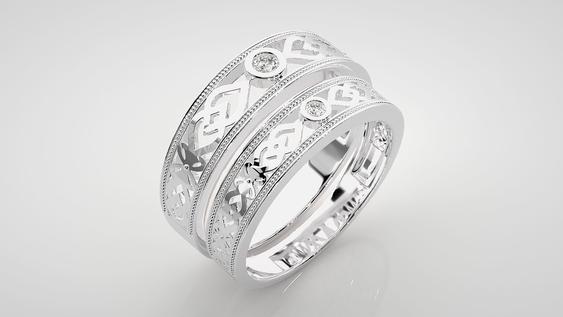 Solitaire Couple Band Ring 3dm stl render detail 3D print model_7