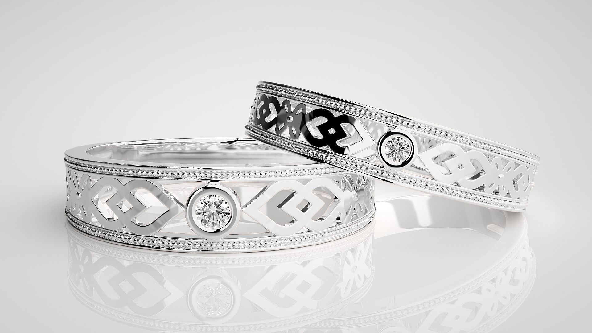 Solitaire Couple Band Ring 3dm stl render detail 3D print model_4