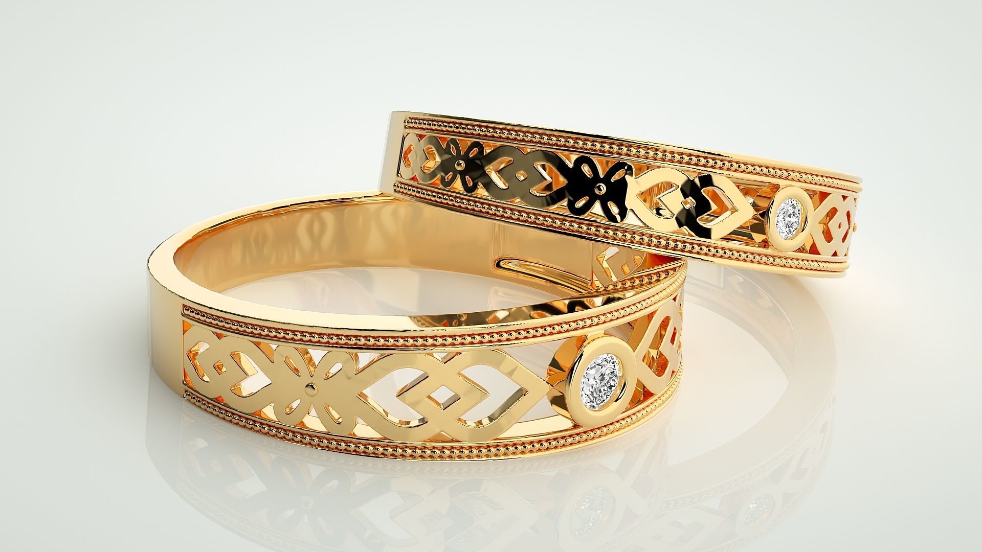 Solitaire Couple Band Ring 3dm stl render detail 3D print model_9