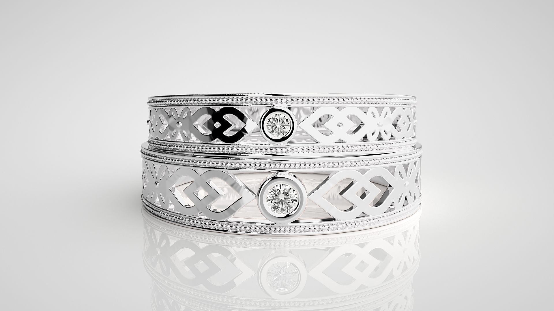 Solitaire Couple Band Ring 3dm stl render detail 3D print model_6